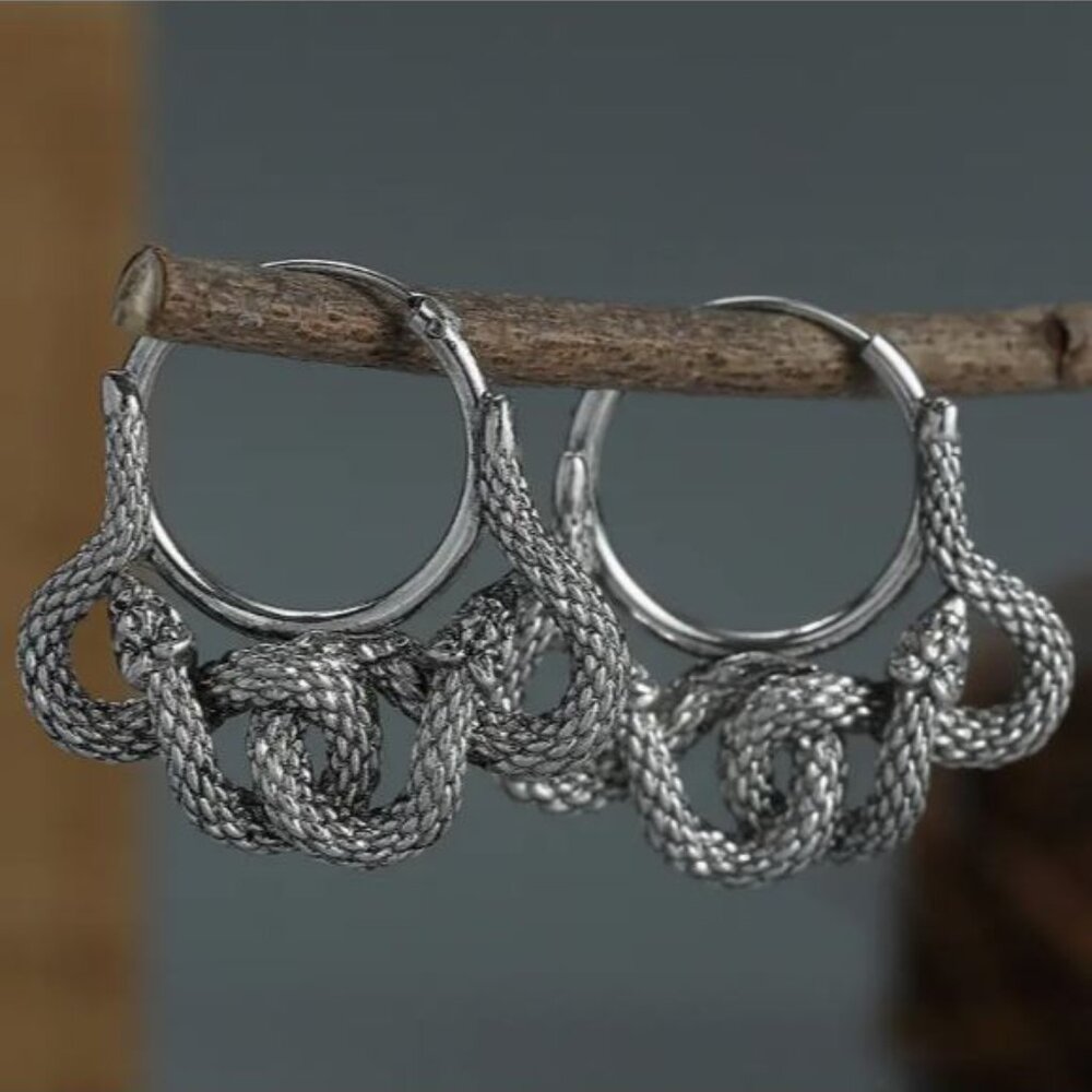 NEW Areanna Antique Silver Coiling Snake Hoop Earrings - Picture 2 of 7